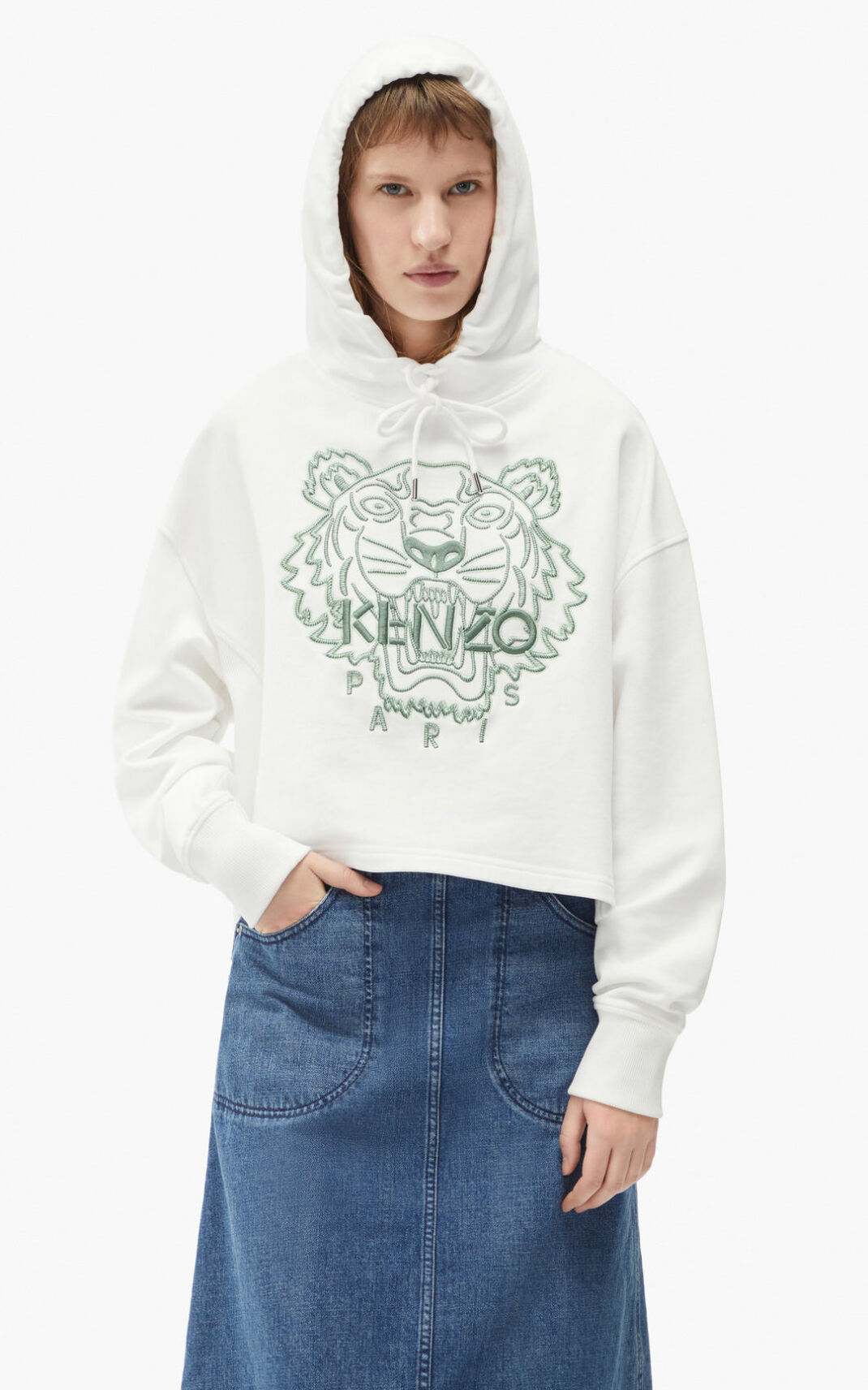 Sweat A Capuche Kenzo Femme Tiger boxy Blanche VFWSP-3897